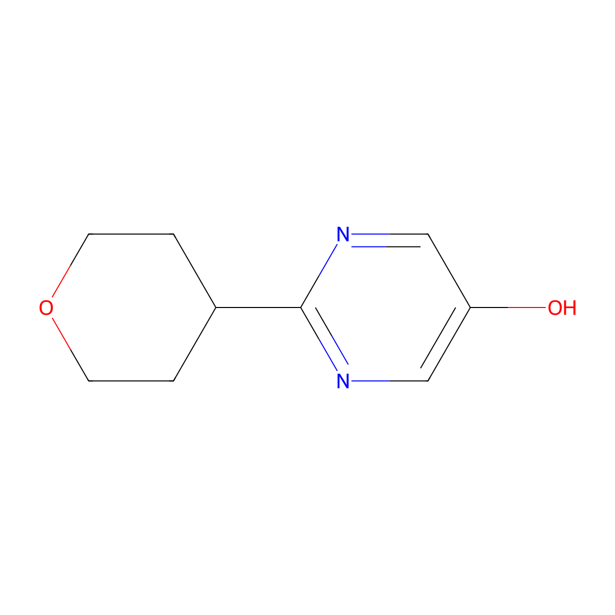 2-(Tetrahydro-2H-pyran-4-yl)pyrimidin-5-ol molecular structure, CAS 2167906-57-0