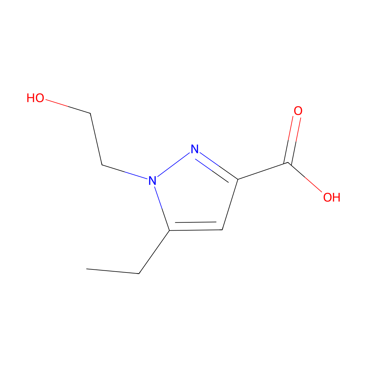 5-ethyl-1-(2-hydroxyethyl)-1H-pyrazole-3-carboxylic acid molecular structure, CAS 2167925-34-8