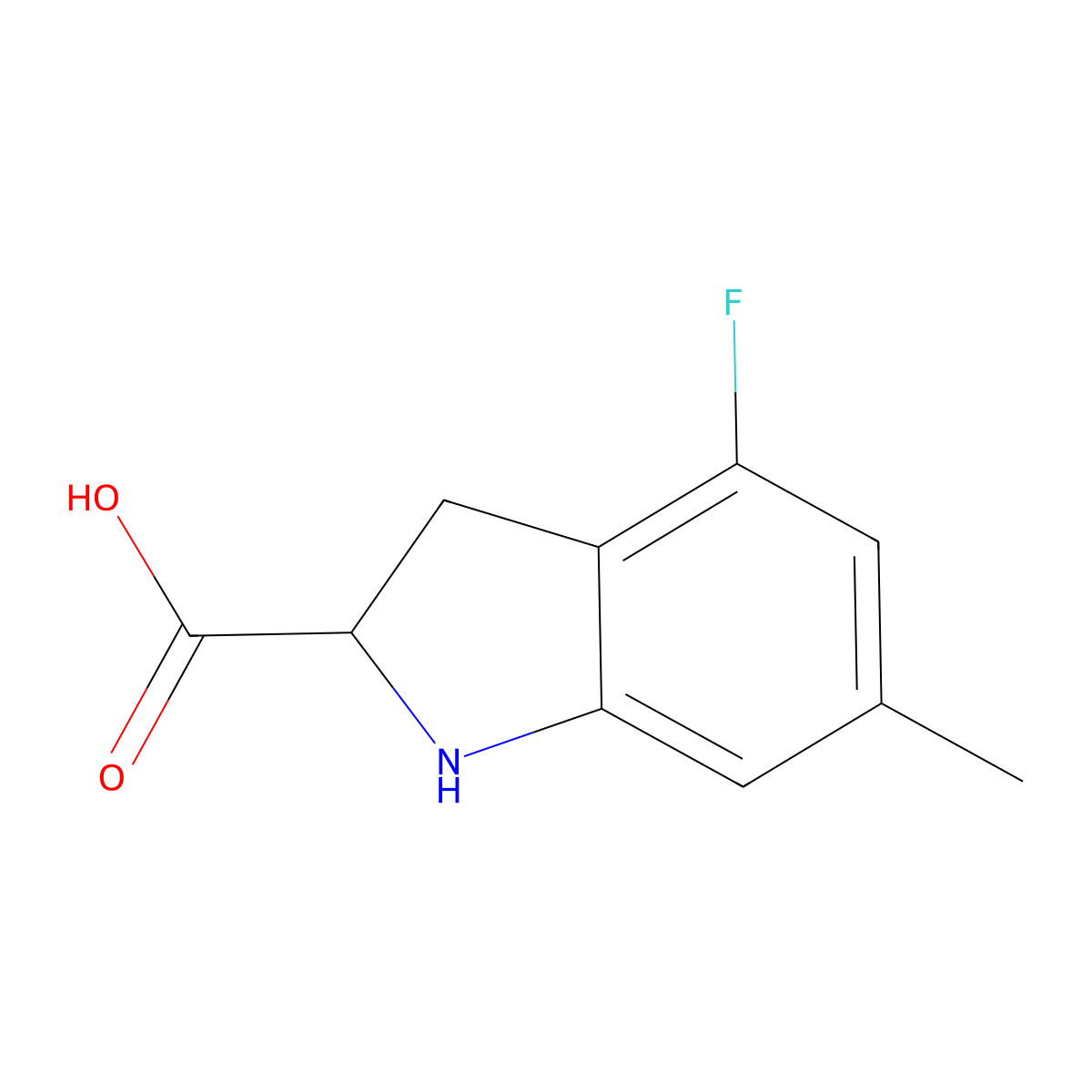 4-fluoro-6-methyl-2,3-dihydro-1H-indole-2-carboxylic acid molecular structure, CAS 2167926-70-5