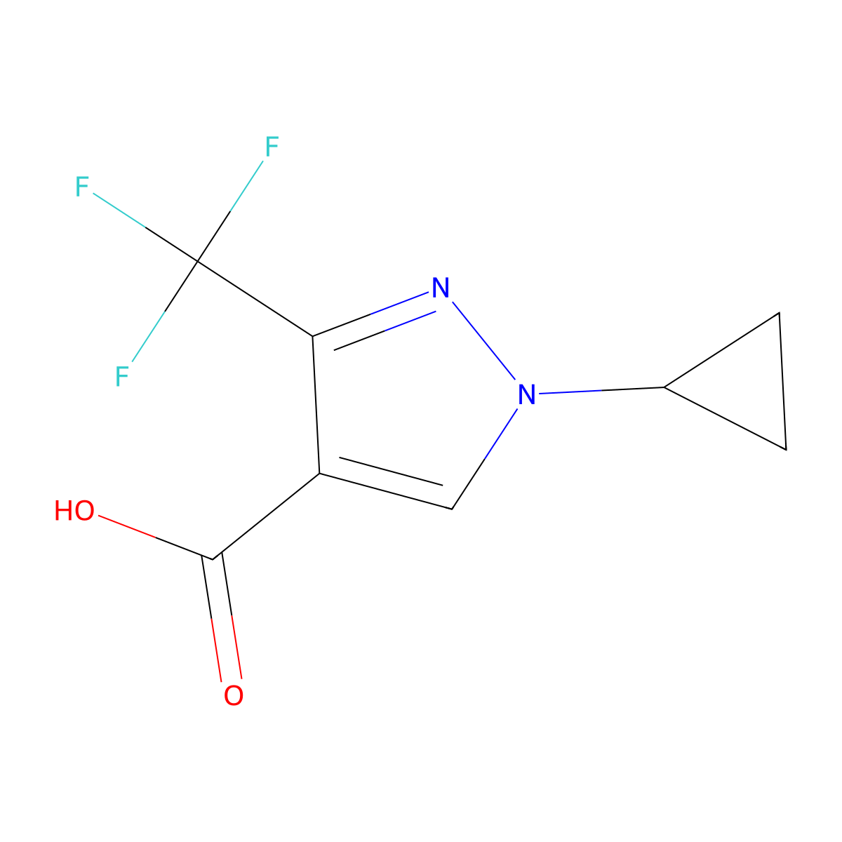 1-cyclopropyl-3-(trifluoromethyl)-1H-pyrazole-4-carboxylic acid molecular structure, CAS 2167972-13-4