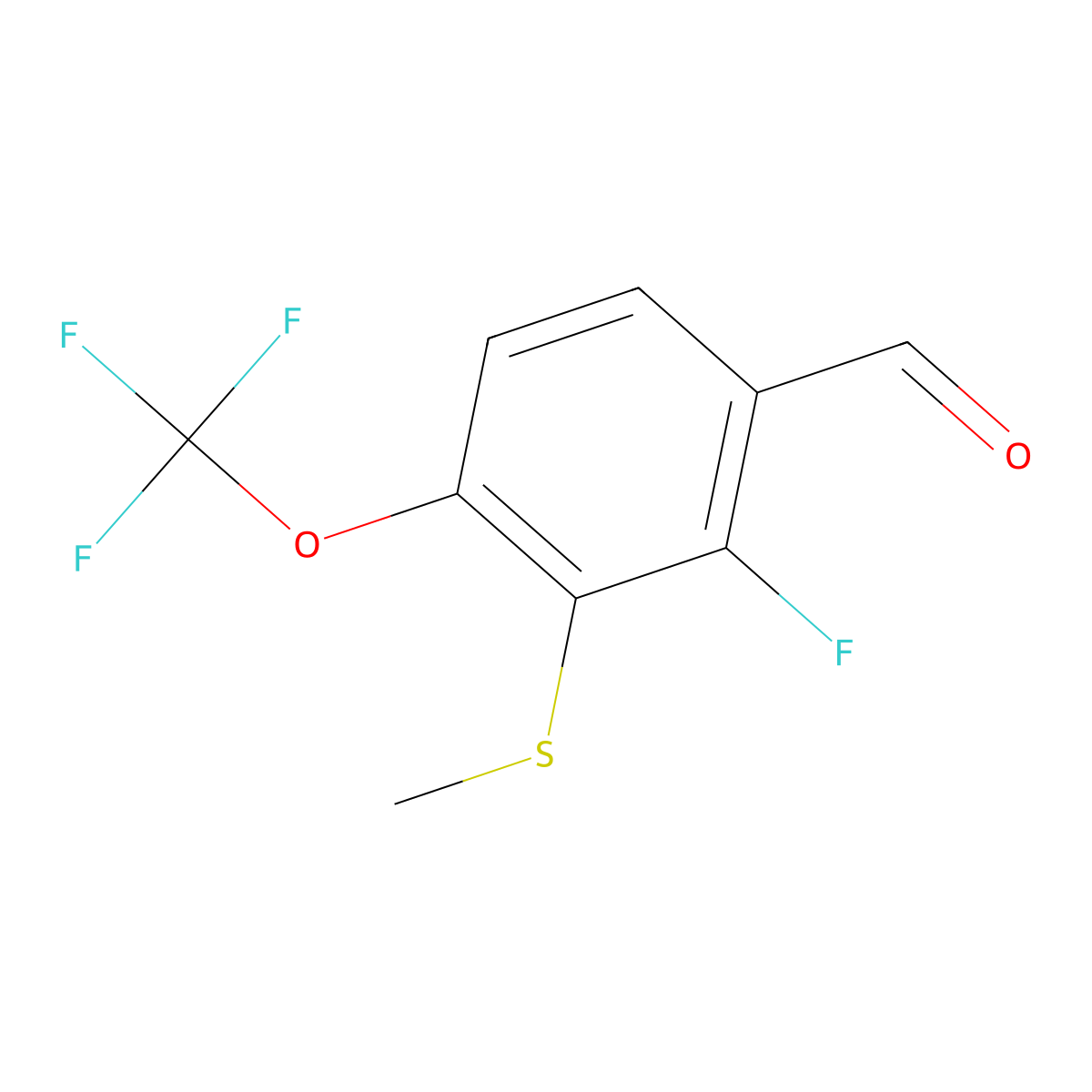 2-Fluoro-3-(methylthio)-4-(trifluoromethoxy)benZaldehyde molecular structure, CAS 2167979-48-6