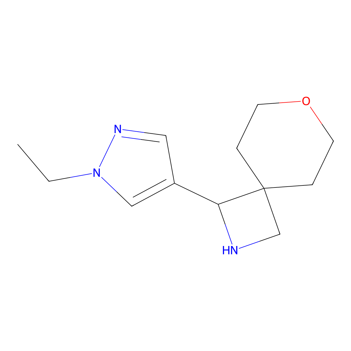1-(1-ethyl-1H-pyrazol-4-yl)-7-oxa-2-azaspiro[3.5]nonane molecular structure, CAS 2167981-87-3
