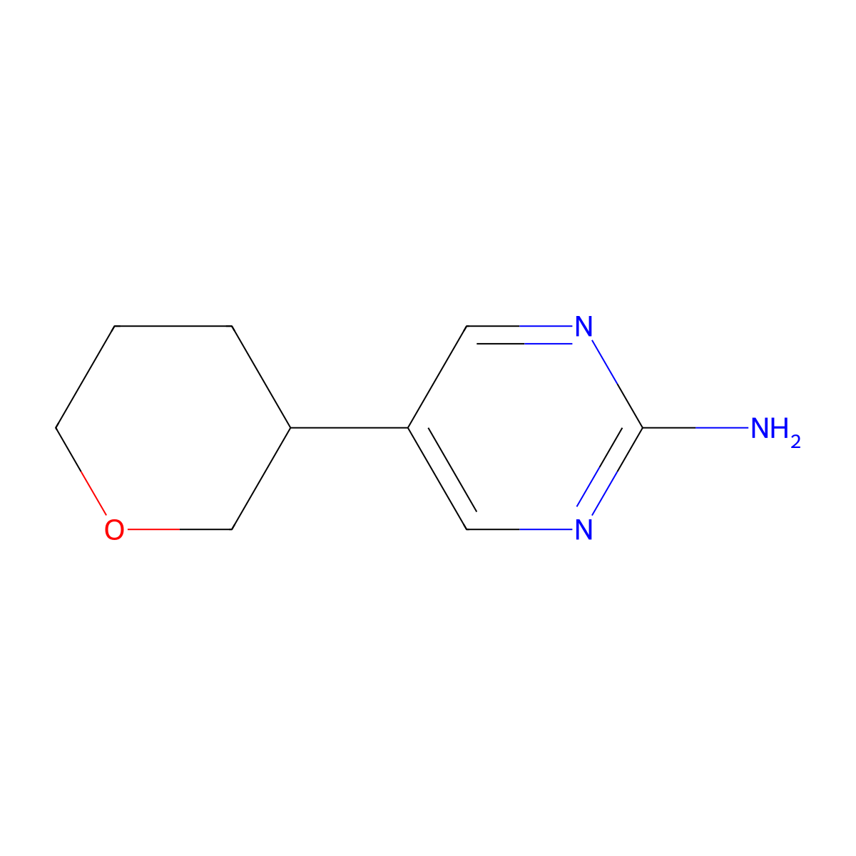 5-(tetrahydro-2H-pyran-3-yl)pyrimidin-2-amine molecular structure, CAS 2167988-24-9