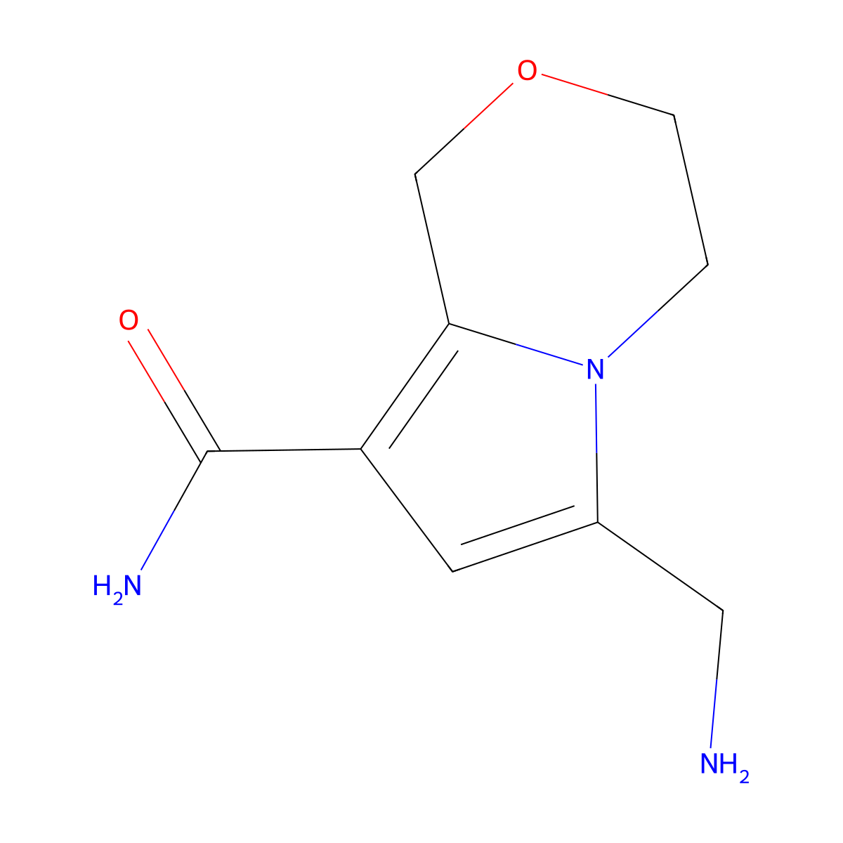 6-(aminomethyl)-1H,3H,4H-pyrrolo[2,1-c][1,4]oxazine-8-carboxamide molecular structure, CAS 2168003-70-9