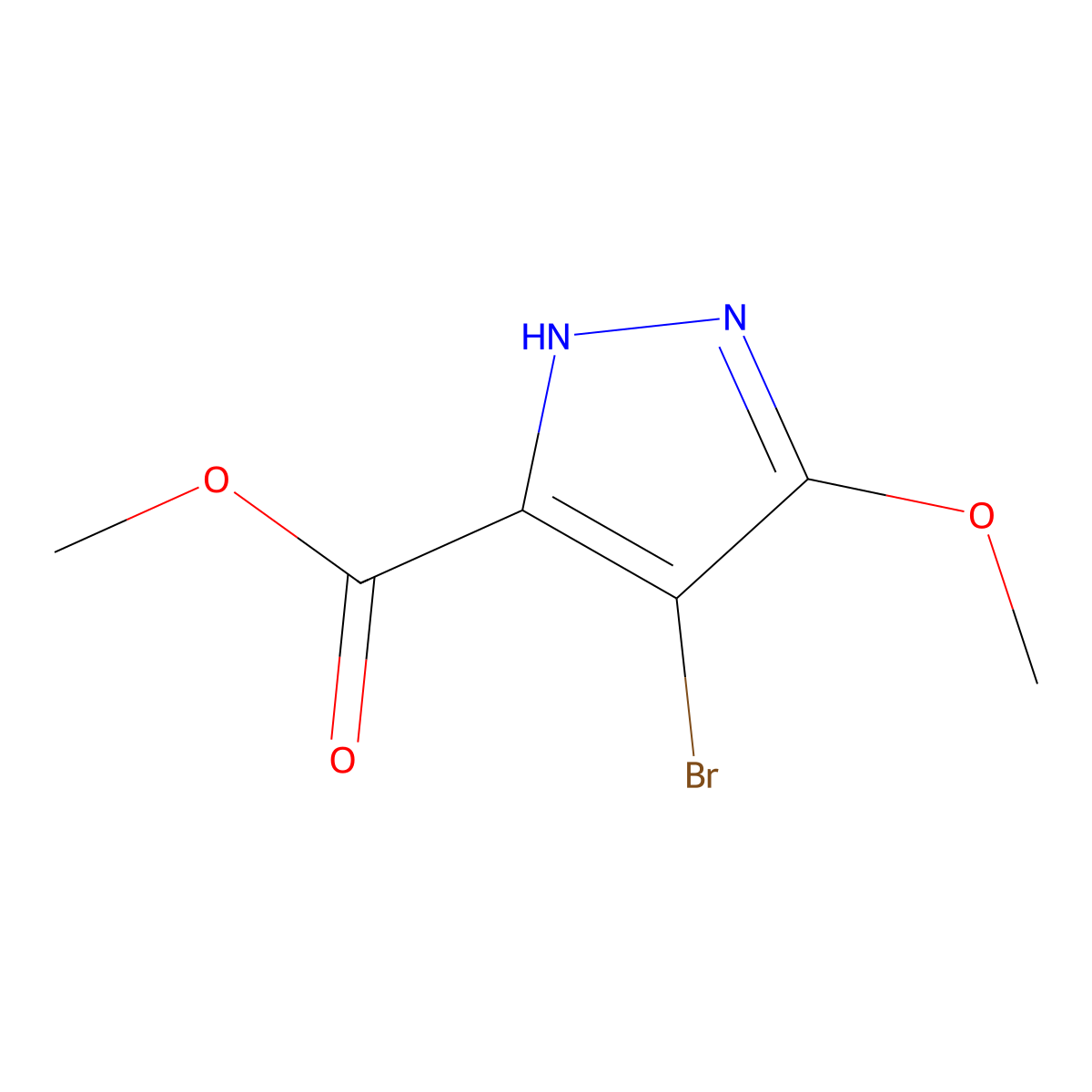 methyl 4-bromo-3-methoxy-1H-pyrazole-5-carboxylate molecular structure, CAS 2168016-04-2