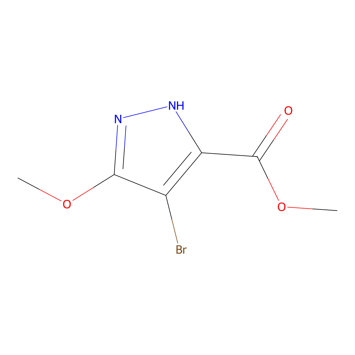 methyl 4-bromo-3-methoxy-1H-pyrazole-5-carboxylate molecular structure, CAS 2168016-04-2