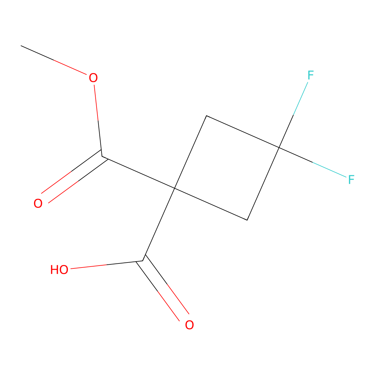 3,3-Difluoro-1-(methoxycarbonyl)cyclobutane-1-carboxylic acid molecular structure, CAS 2168018-78-6