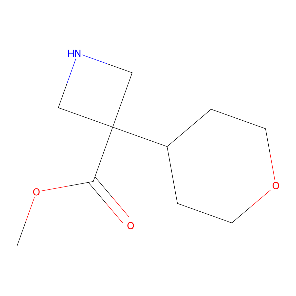 Methyl 3-(oxan-4-yl)azetidine-3-carboxylate molecular structure, CAS 2168031-16-9