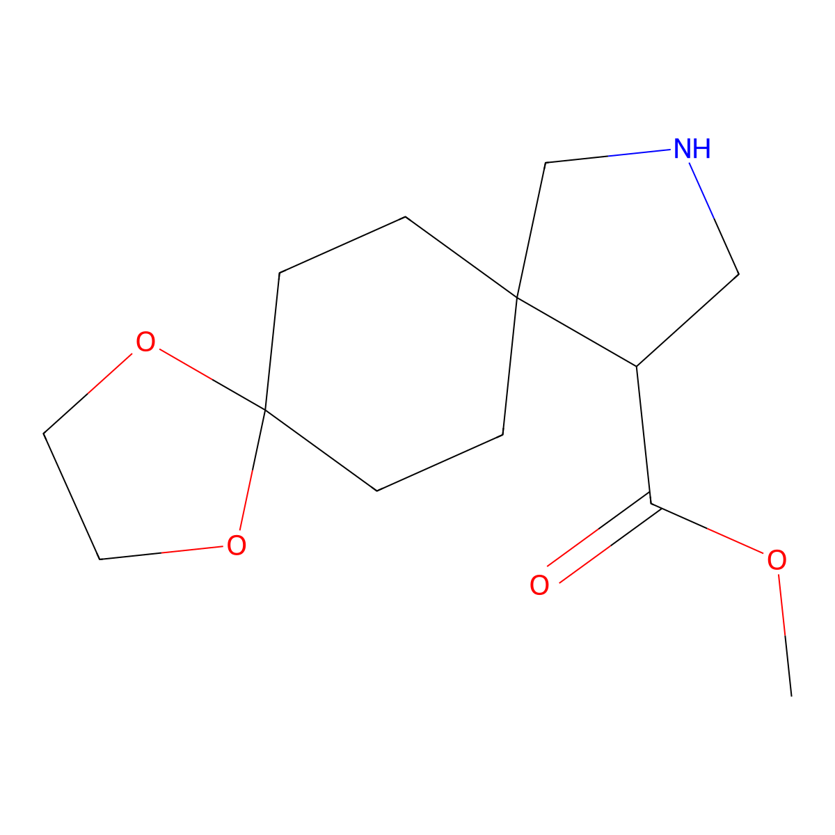 Methyl 1,4-dioxa-10-azadispiro[4.2.4^{8}.2^{5}]tetradecane-12-carboxylate molecular structure, CAS 2168037-12-3
