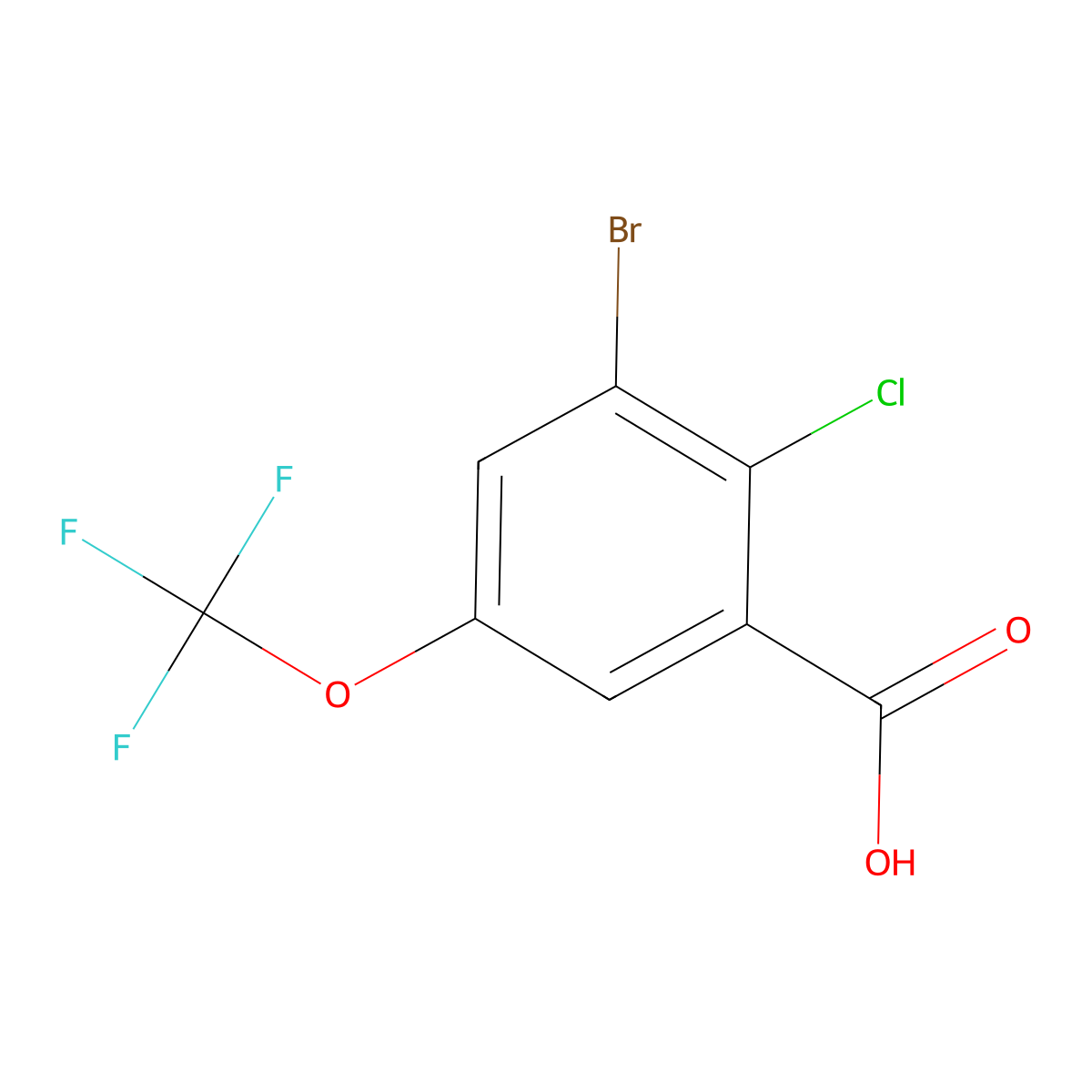 3-Bromo-2-chloro-5-(trifluoromethoxy)benZoic acid molecular structure, CAS 2168045-26-7