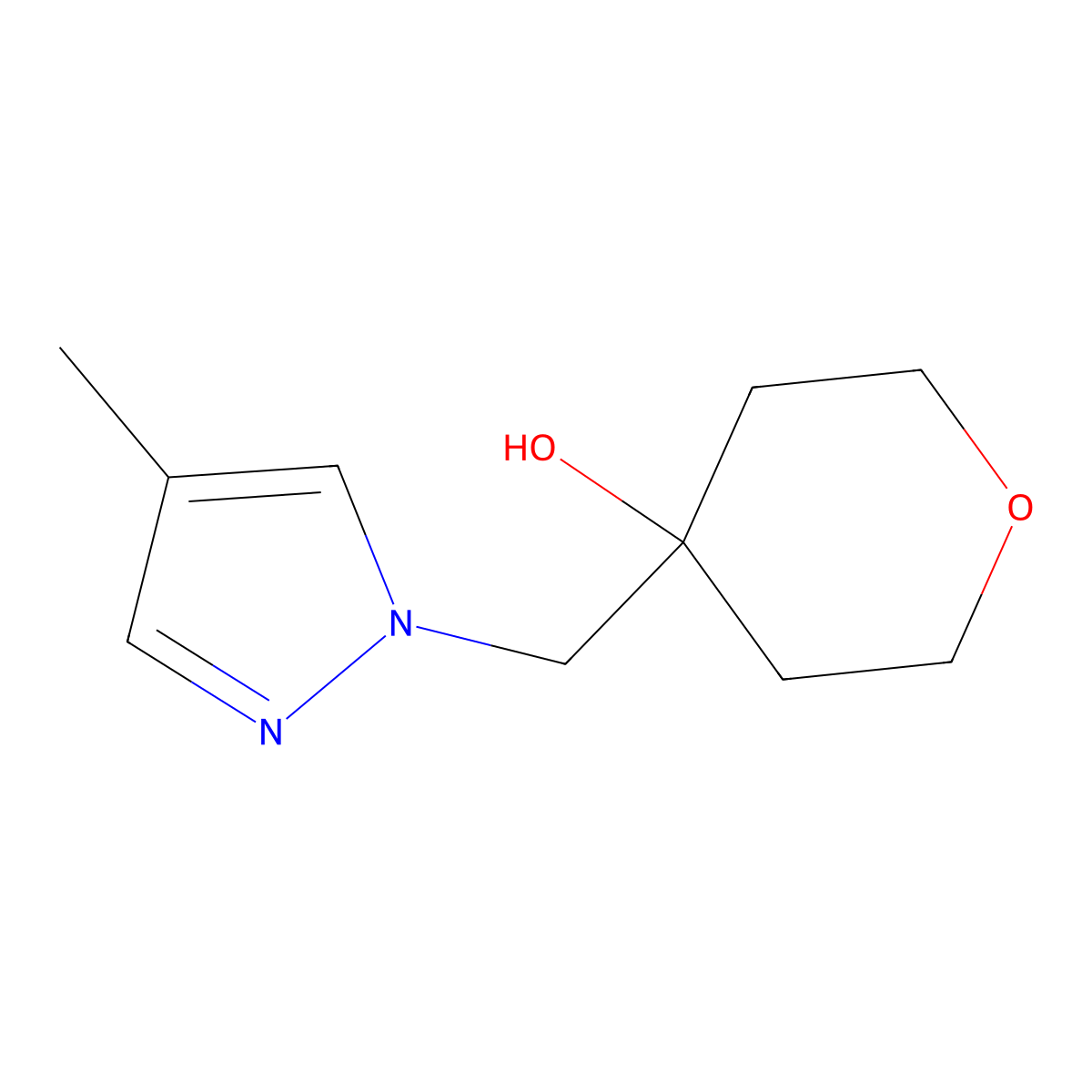 4-[(4-methyl-1H-pyrazol-1-yl)methyl]oxan-4-ol molecular structure, CAS 2168051-14-5