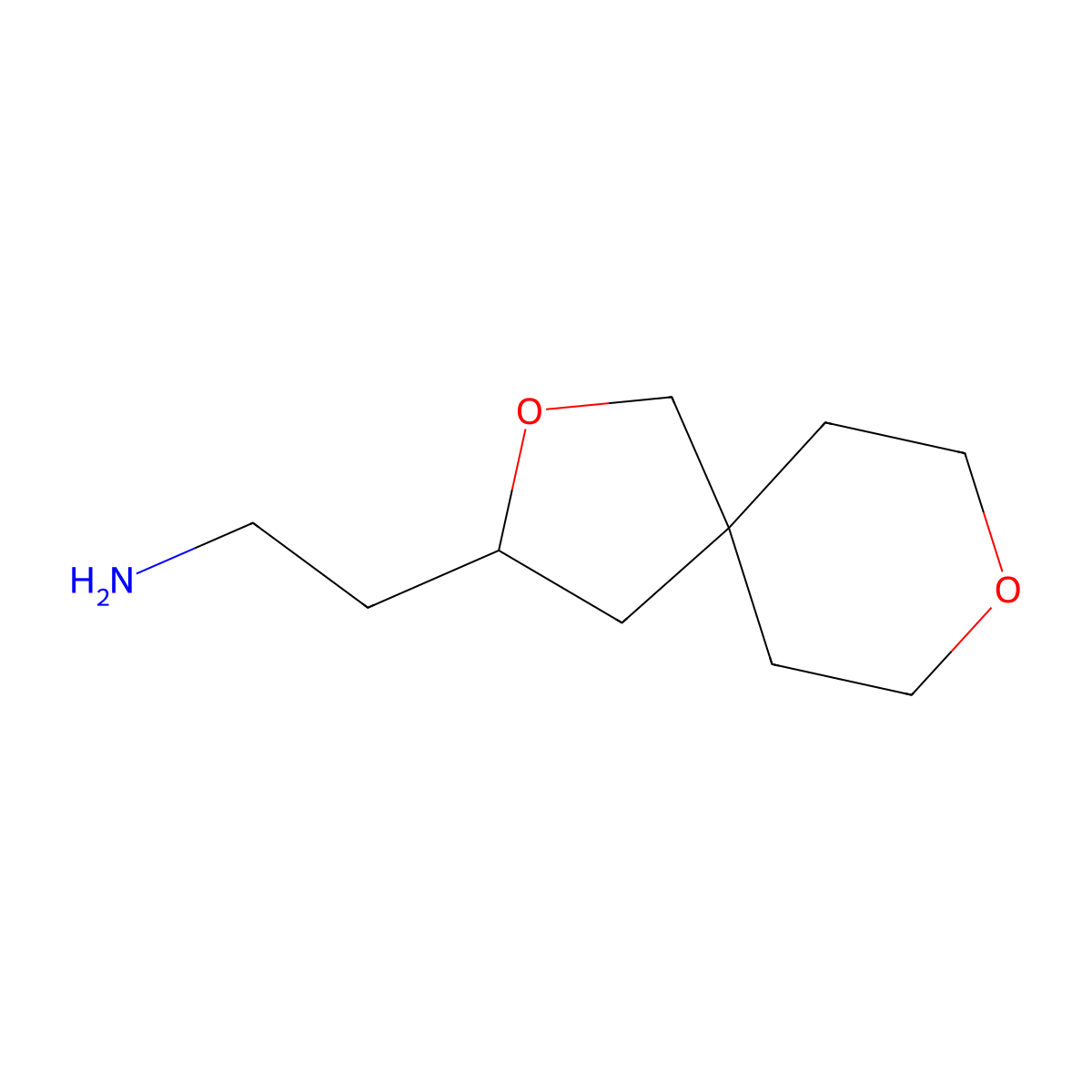 2-{2,8-Dioxaspiro[4.5]decan-3-yl}ethan-1-amine molecular structure, CAS 2168075-48-5