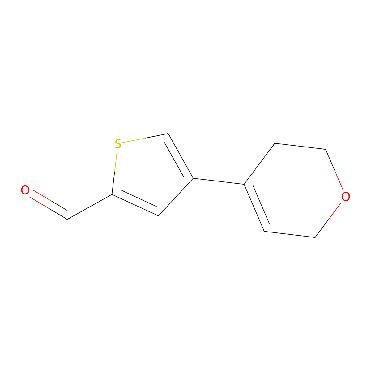 4-(3,6-dihydro-2H-pyran-4-yl)thiophene-2-carbaldehyde molecular structure, CAS 2168089-54-9