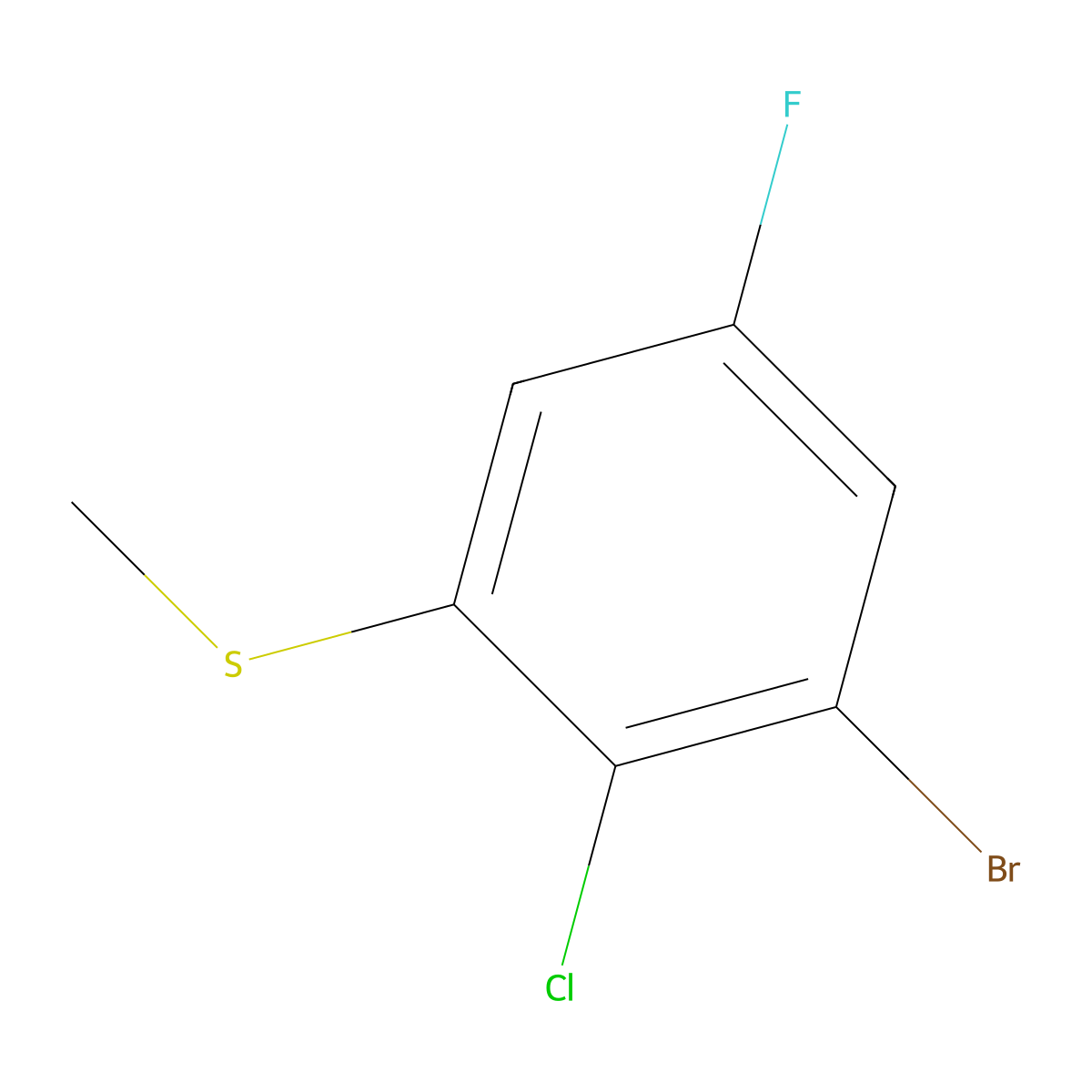 (3-Bromo-2-chloro-5-fluorophenyl)(methyl)sulfane molecular structure, CAS 2168103-27-1