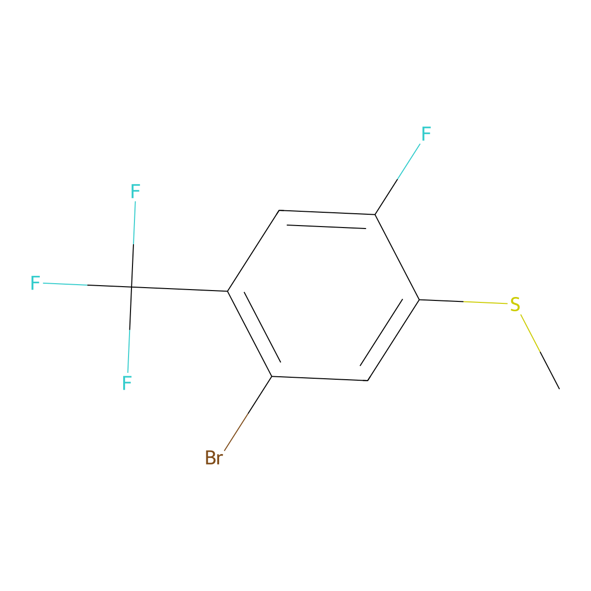 1-Bromo-4-fluoro-5-(methylthio)-2-(trifluoromethyl)benzene molecular structure, CAS 2168110-26-5