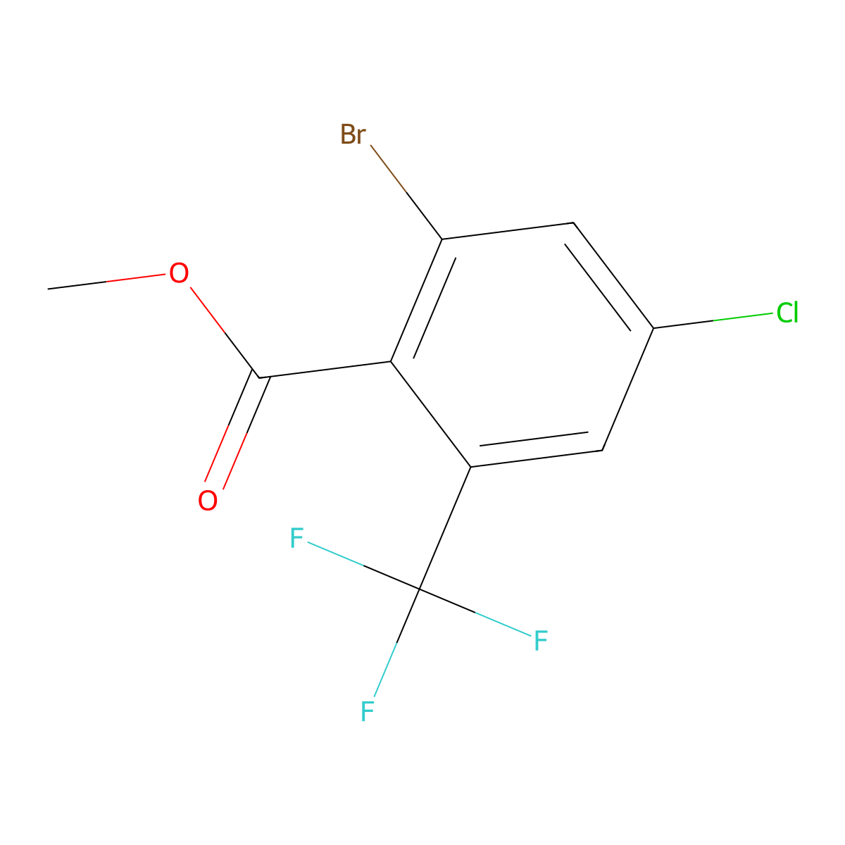 Methyl 2-bromo-4-chloro-6-(trifluoromethyl)benzoate molecular structure, CAS 2168119-57-9