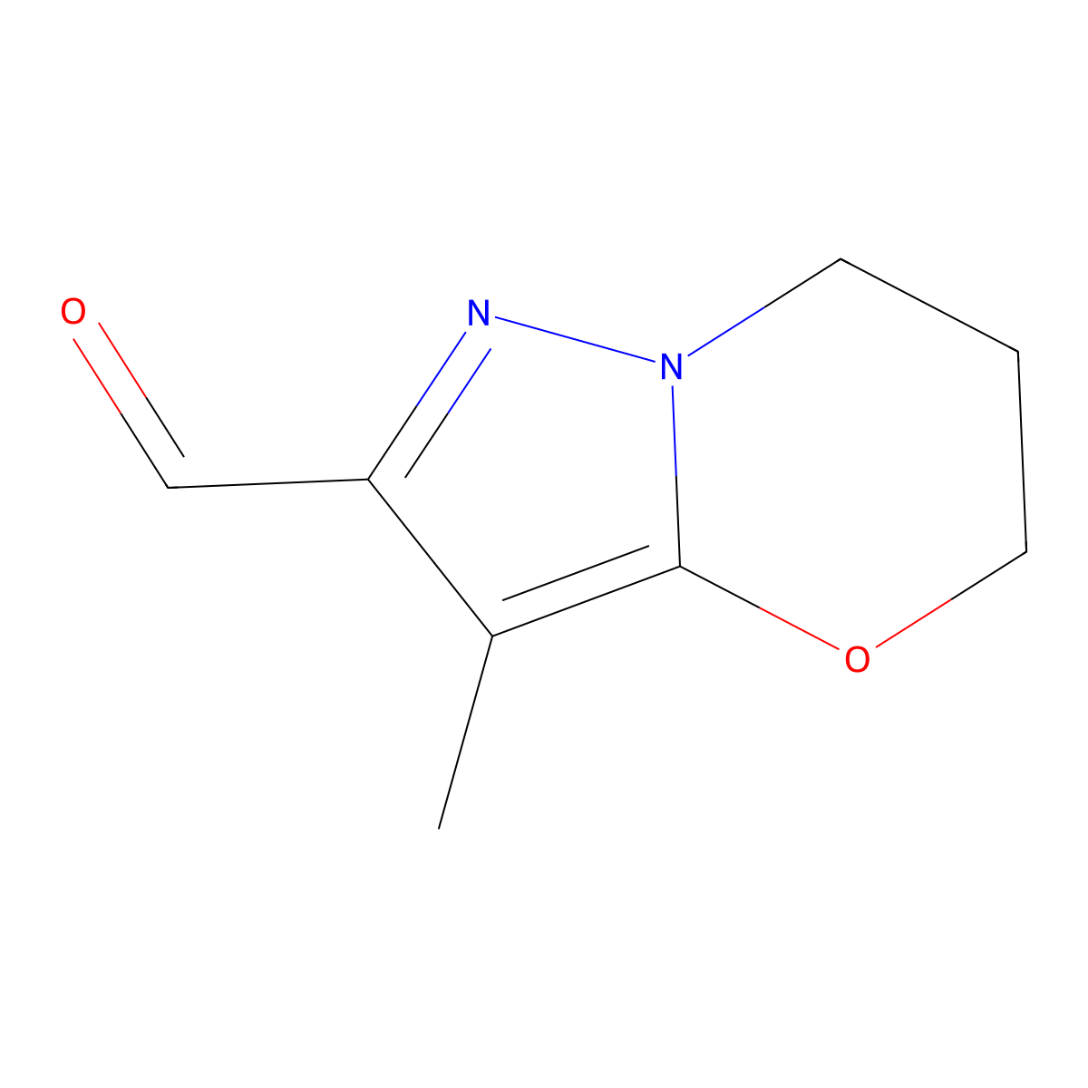 3-methyl-5H,6H,7H-pyrazolo[3,2-b][1,3]oxazine-2-carbaldehyde molecular structure, CAS 2168123-06-4