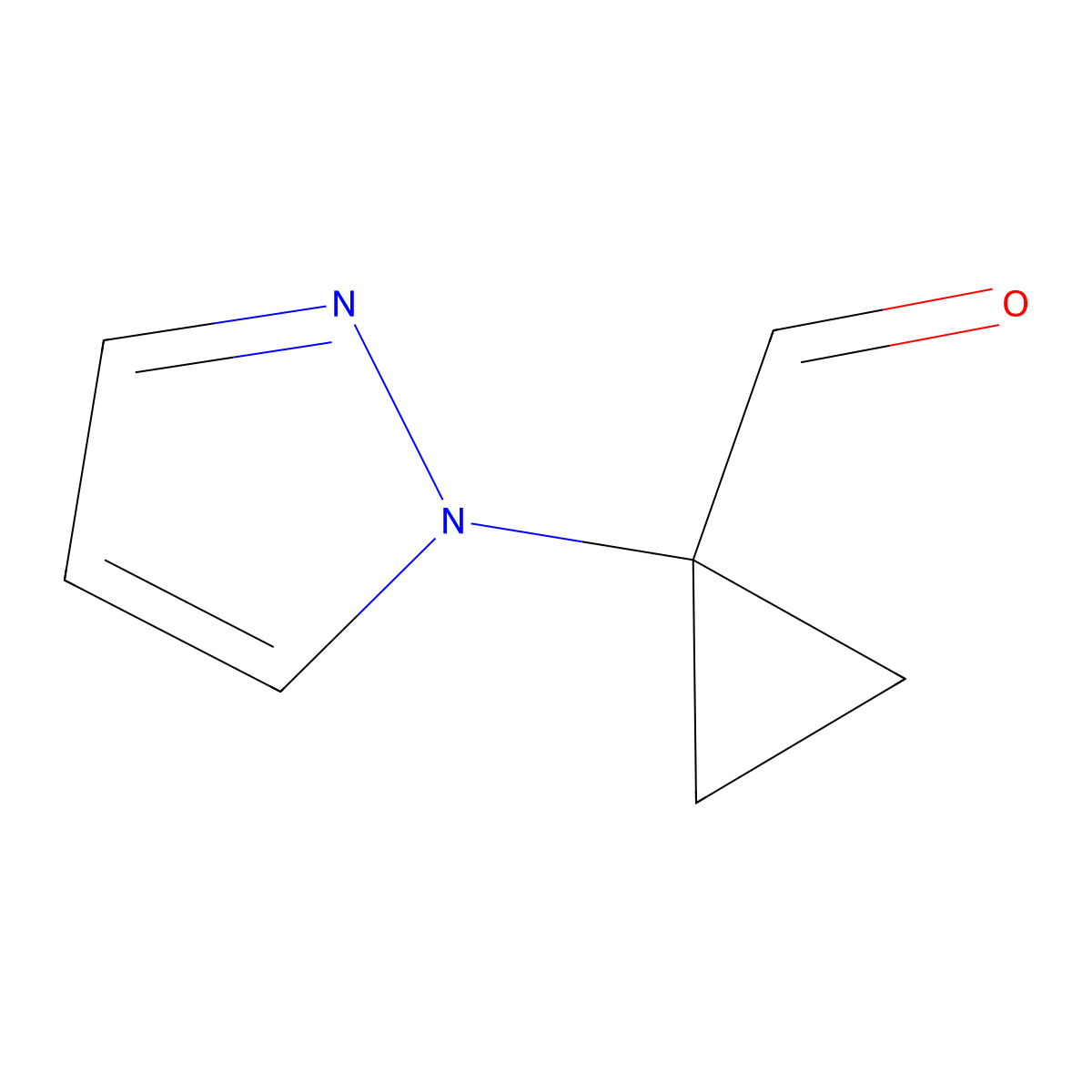 1-(1H-pyrazol-1-yl)cyclopropane-1-carbaldehyde molecular structure, CAS 2168126-75-6