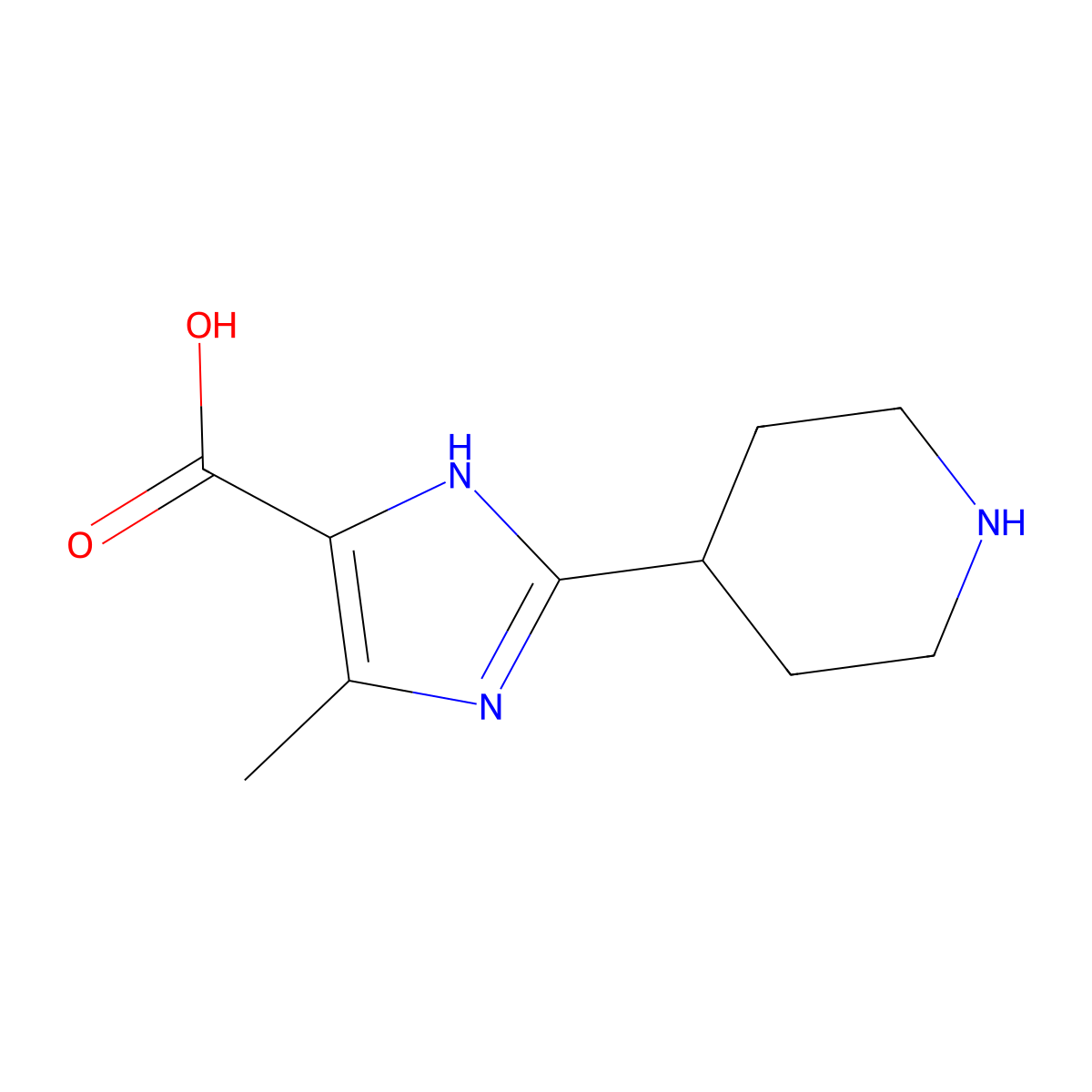 4-methyl-2-(piperidin-4-yl)-1H-imidazole-5-carboxylic acid molecular structure, CAS 2168139-12-4