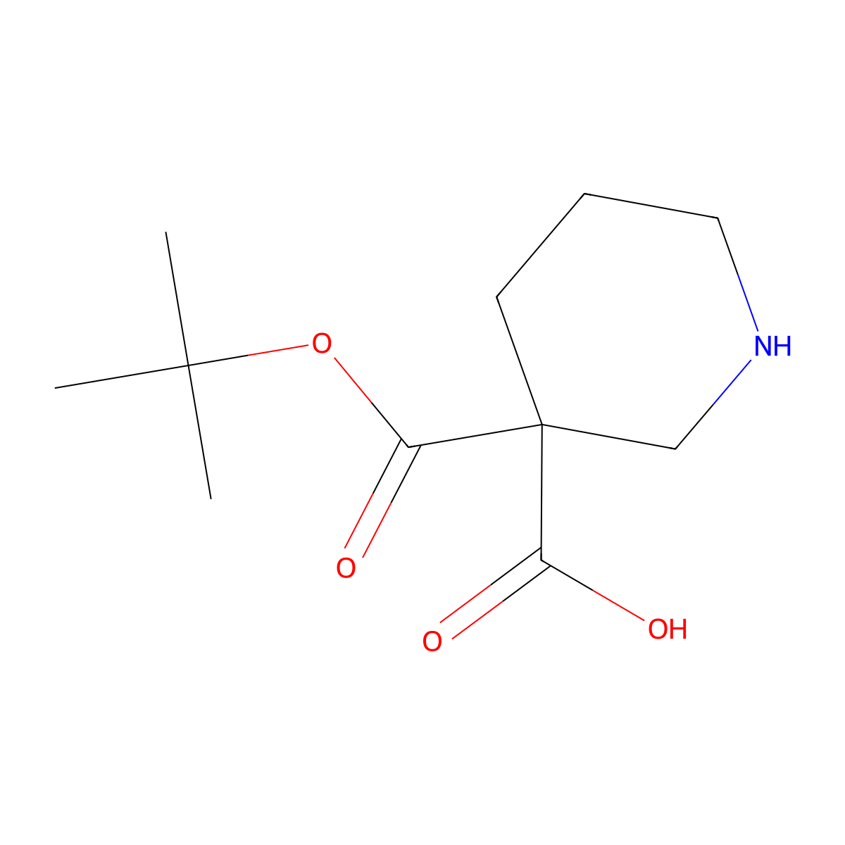 3-[(Tert-butoxy)carbonyl]piperidine-3-carboxylic acid molecular structure, CAS 2168146-75-4
