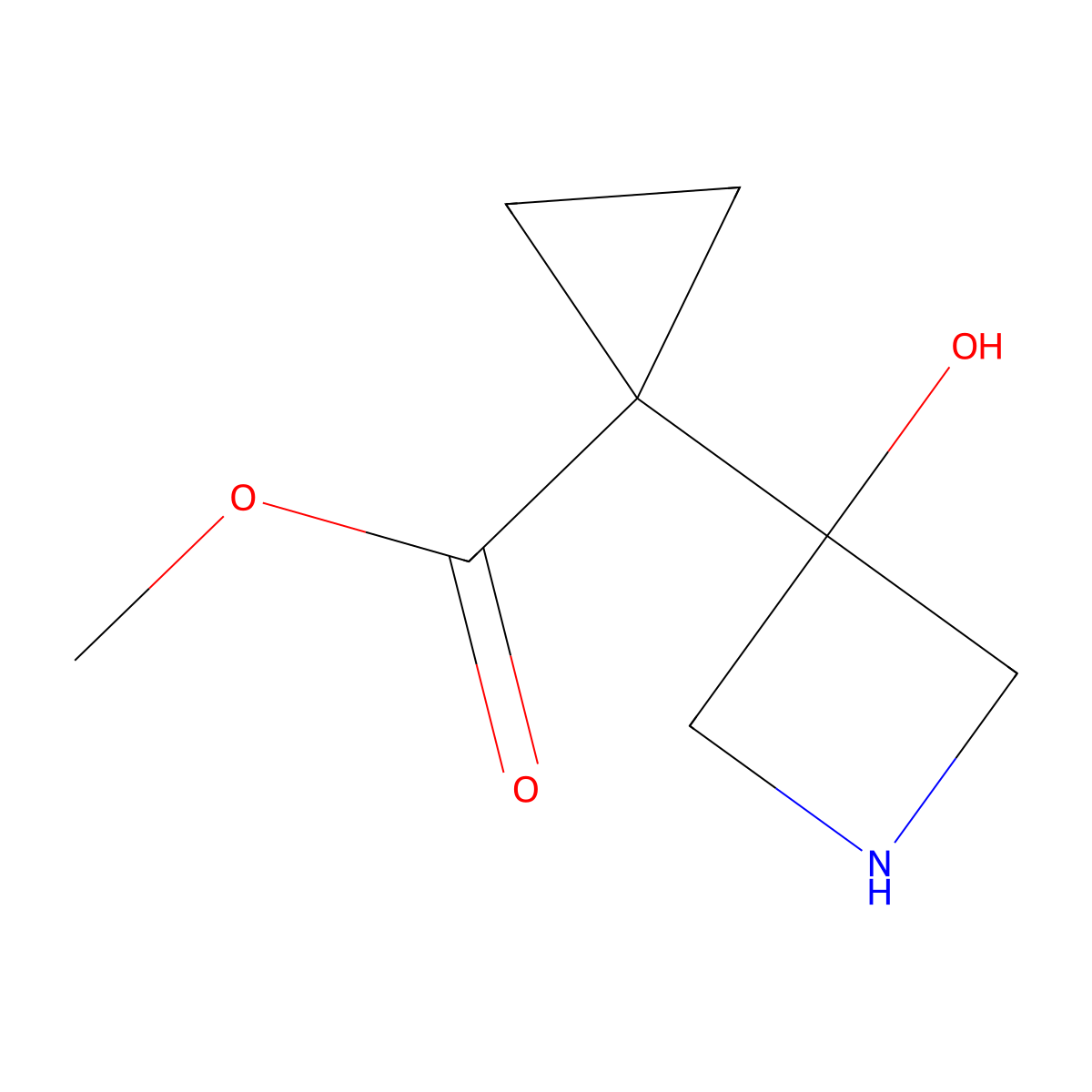 Methyl 1-(3-hydroxyazetidin-3-yl)cyclopropane-1-carboxylate molecular structure, CAS 2168159-87-1