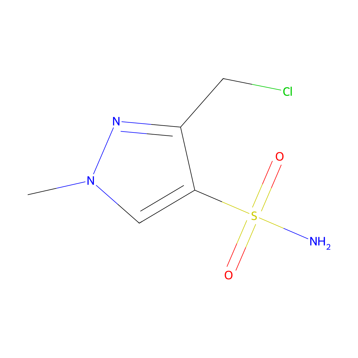 3-(chloromethyl)-1-methyl-1H-pyrazole-4-sulfonamide molecular structure, CAS 2168163-41-3