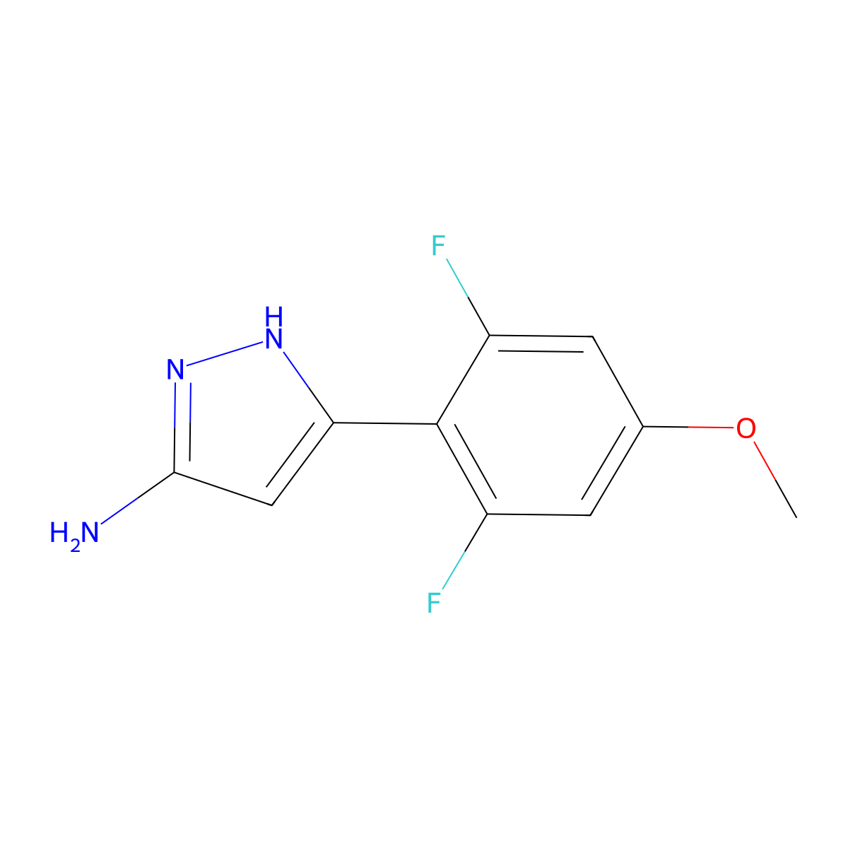 5-(2,6-difluoro-4-methoxyphenyl)-1H-pyrazol-3-amine molecular structure, CAS 2168176-19-8