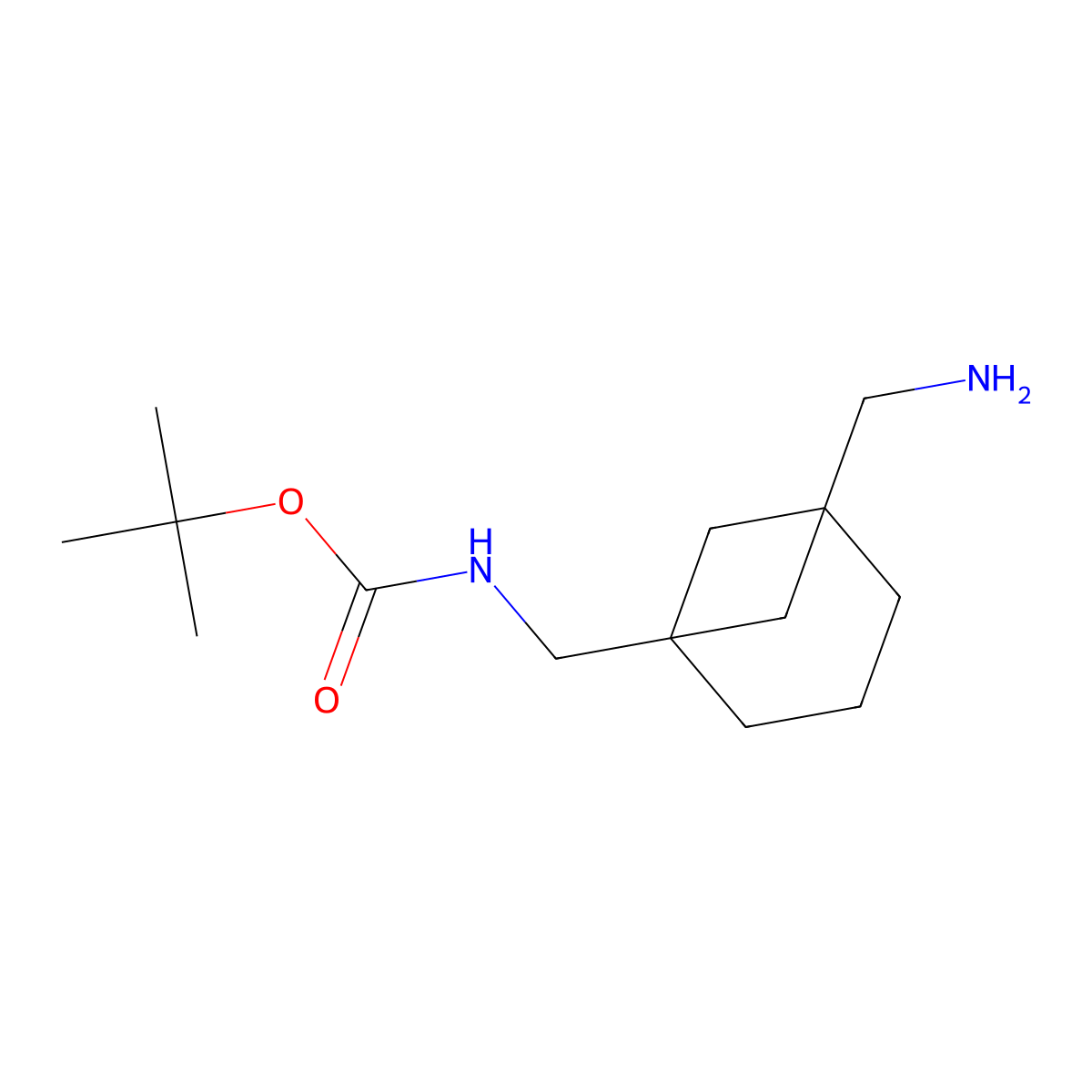 Tert-butyl ((5-(aminomethyl)bicyclo[3.1.1]heptan-1-yl)methyl)carbamate molecular structure, CAS 2168195-80-8