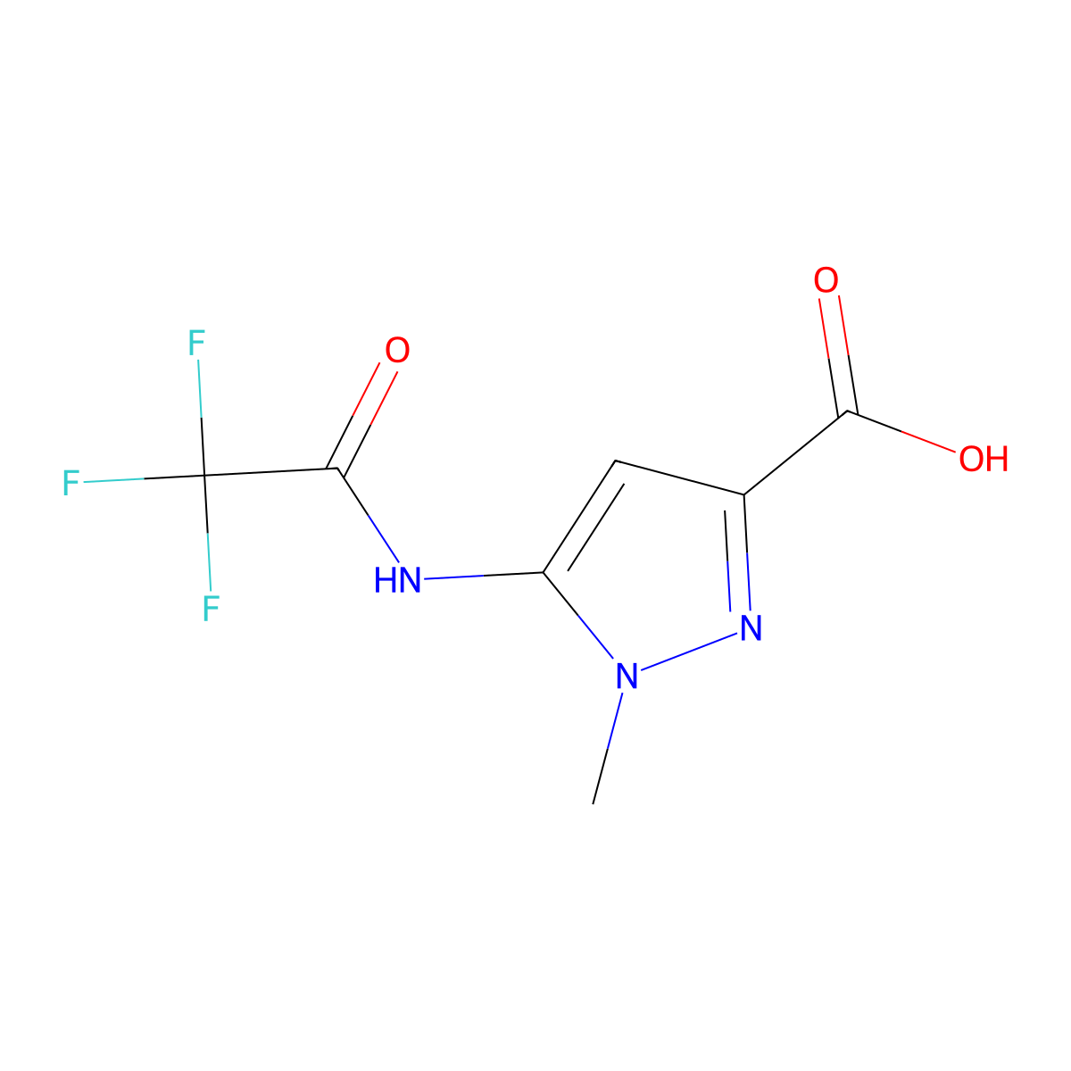1-methyl-5-(trifluoroacetamido)-1H-pyrazole-3-carboxylic acid molecular structure, CAS 2168210-38-4