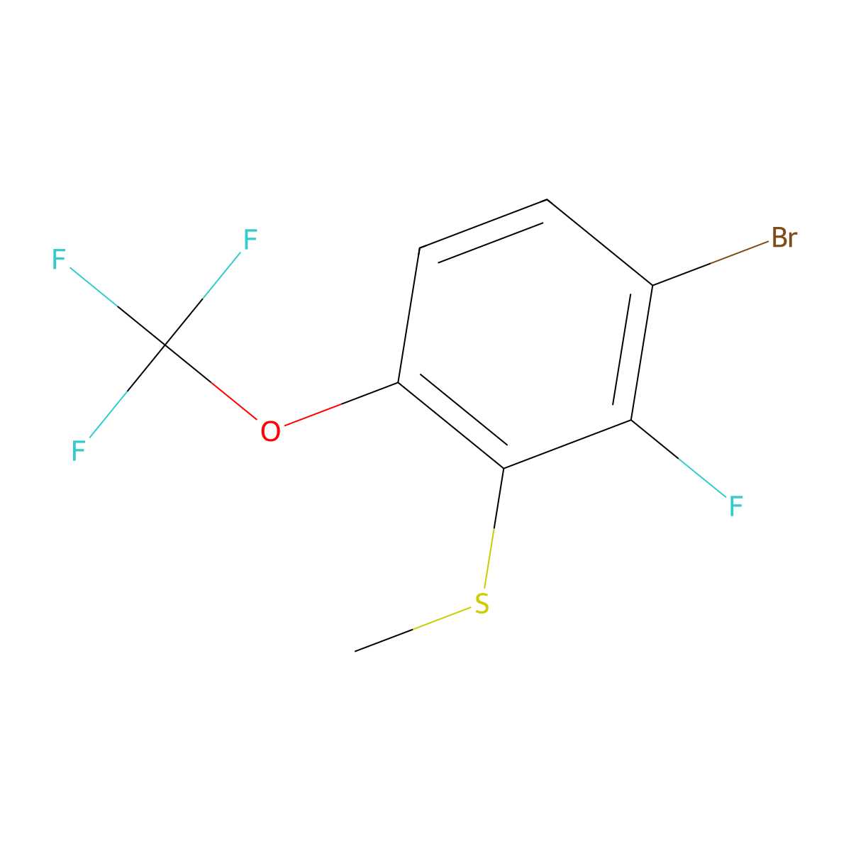 (3-Bromo-2-fluoro-6-(trifluoromethoxy)phenyl)(methyl)sulfane molecular structure, CAS 2168222-18-0
