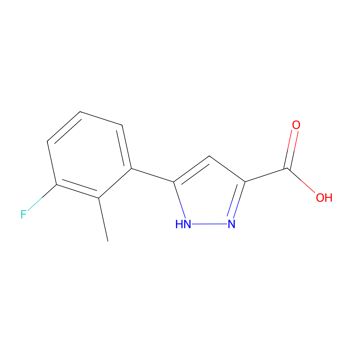 5-(3-fluoro-2-methylphenyl)-1H-pyrazole-3-carboxylic acid molecular structure, CAS 2168229-51-2