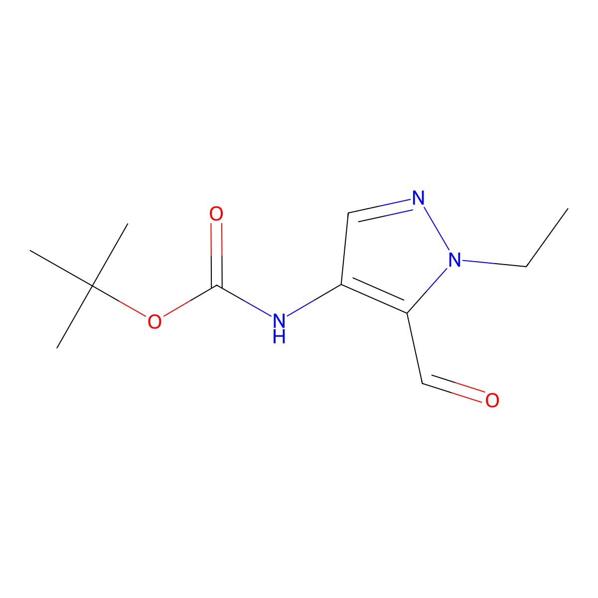 tert-butyl N-(1-ethyl-5-formyl-1H-pyrazol-4-yl)carbamate molecular structure, CAS 2168236-42-6