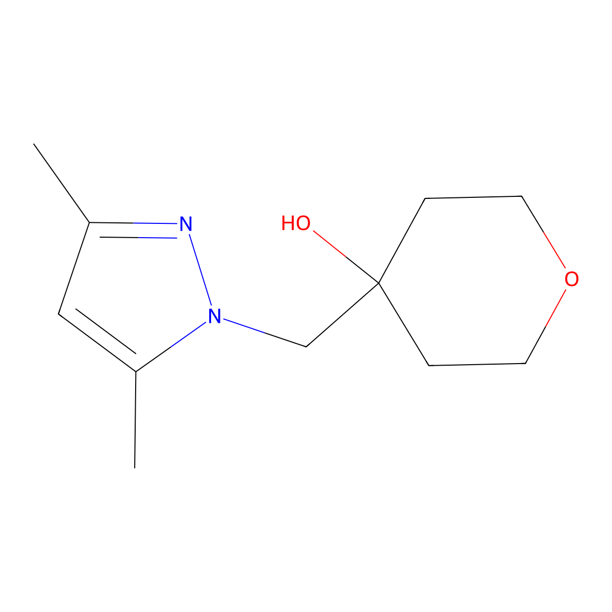 4-[(3,5-dimethyl-1H-pyrazol-1-yl)methyl]oxan-4-ol molecular structure, CAS 2168248-03-9