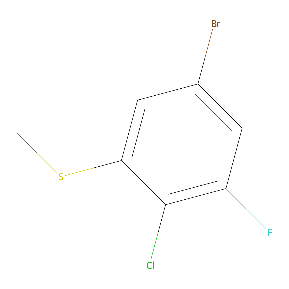 5-Bromo-2-chloro-1-fluoro-3-(methylsulfanyl)benzene molecular structure, CAS 2168249-48-5