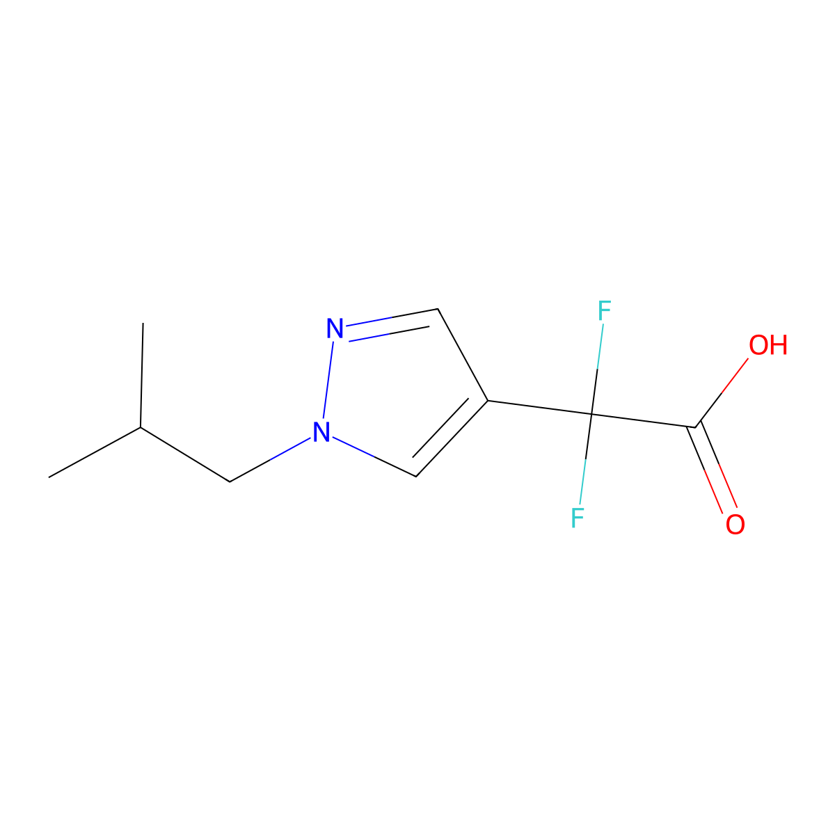 2,2-difluoro-2-[1-(2-methylpropyl)-1H-pyrazol-4-yl]acetic acid molecular structure, CAS 2168249-65-6
