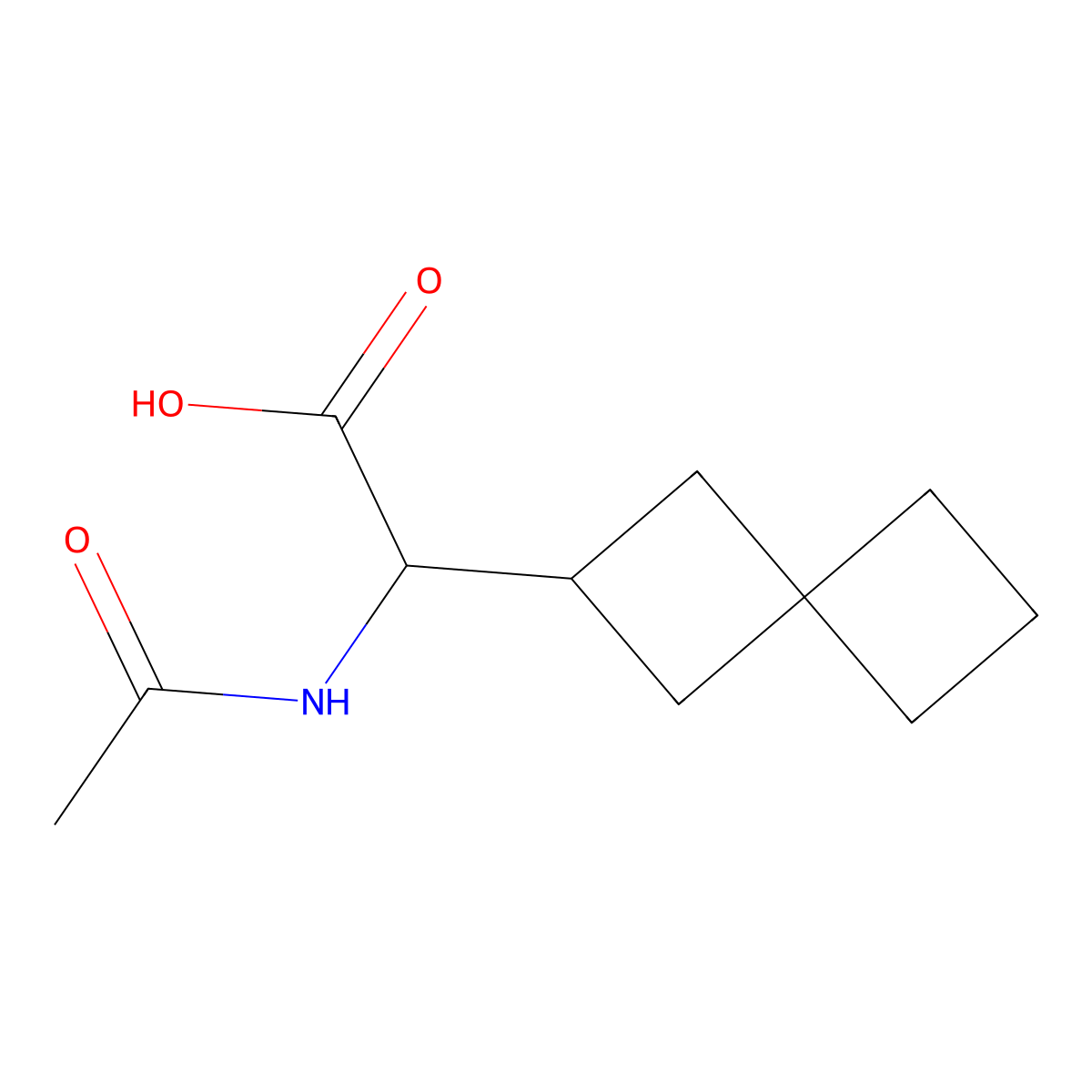 2-Acetamido-2-{spiro[3.3]heptan-2-yl}acetic acid molecular structure, CAS 2168266-52-0