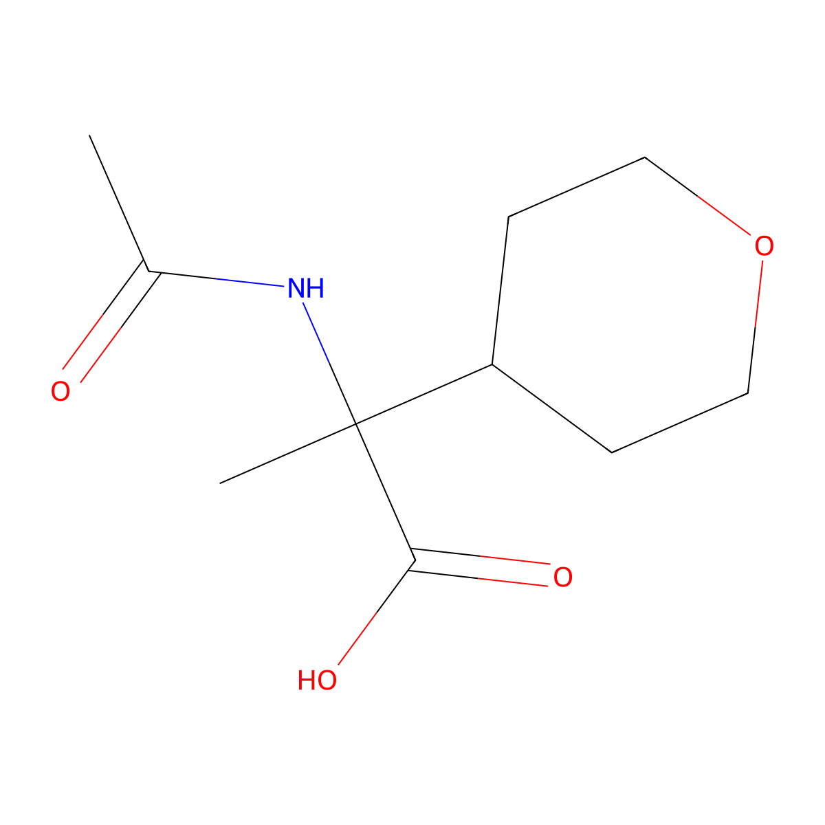 2-Acetamido-2-(oxan-4-yl)propanoic acid molecular structure, CAS 2168284-28-2