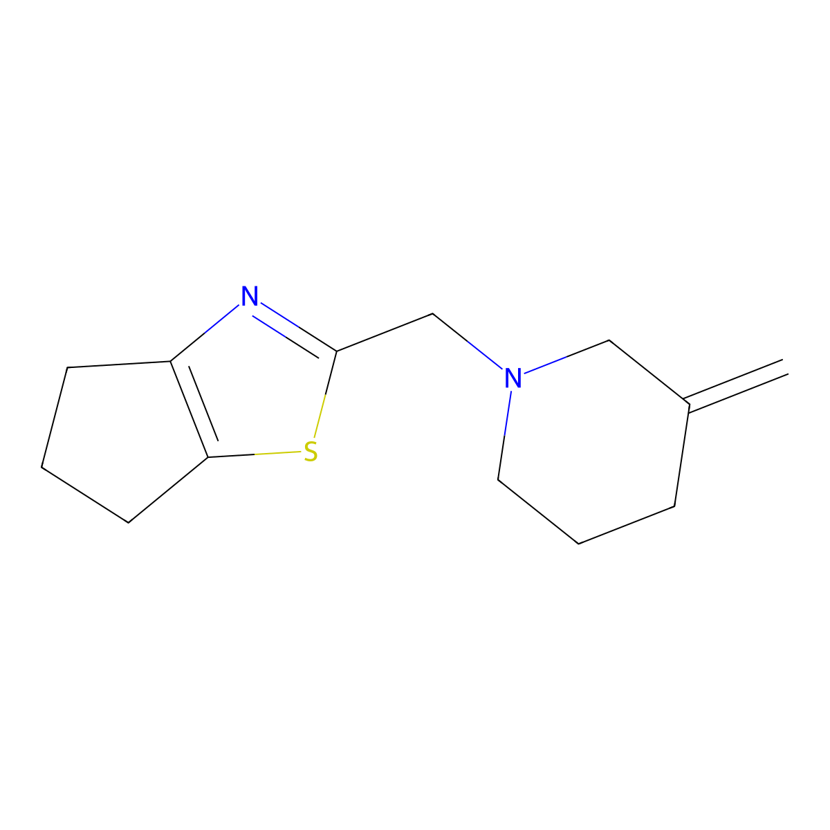 1-({4H,5H,6H-cyclopenta[d][1,3]thiazol-2-yl}methyl)-3-methylidenepiperidine molecular structure, CAS 2168291-39-0