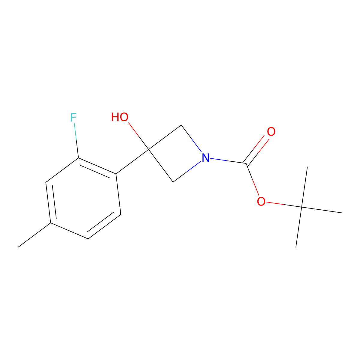 1,1-Dimethylethyl 3-(2-fluoro-4-methylphenyl)-3-hydroxy-1-azetidinecarboxylate molecular structure, CAS 2168306-06-5