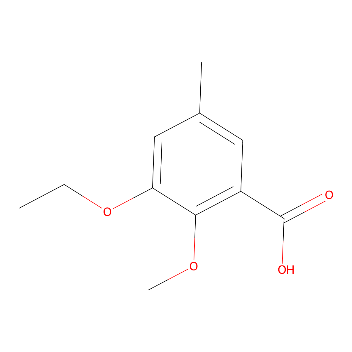 3-Ethoxy-2-methoxy-5-methylbenzoic acid molecular structure, CAS 2168318-74-7