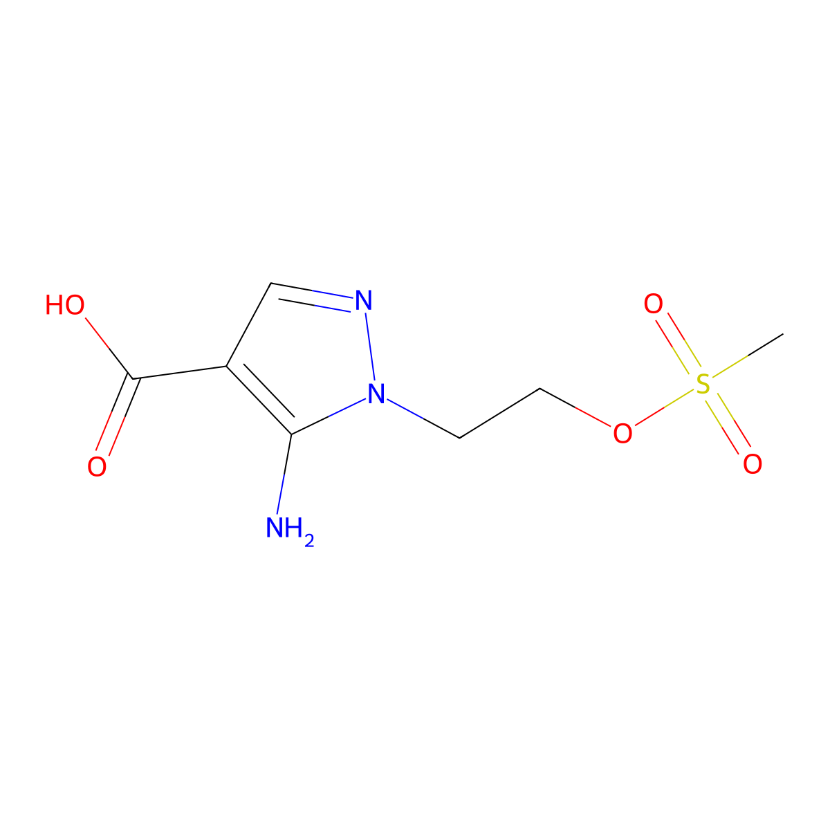 5-amino-1-[2-(methanesulfonyloxy)ethyl]-1H-pyrazole-4-carboxylic acid molecular structure, CAS 2168330-82-1