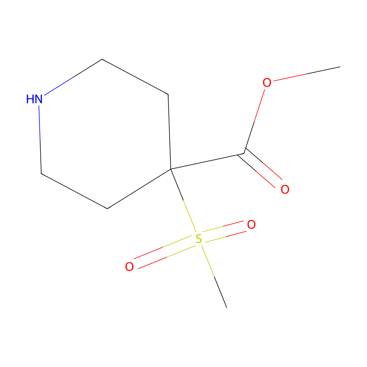 Methyl 4-methanesulfonylpiperidine-4-carboxylate molecular structure, CAS 2168367-70-0