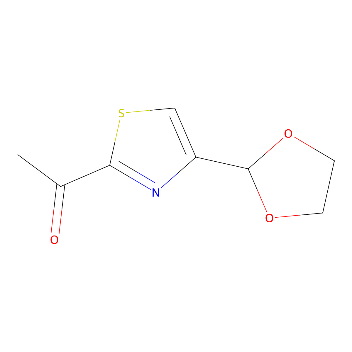1-[4-(1,3-Dioxolan-2-yl)-1,3-thiazol-2-yl]ethan-1-one molecular structure, CAS 2168369-86-4