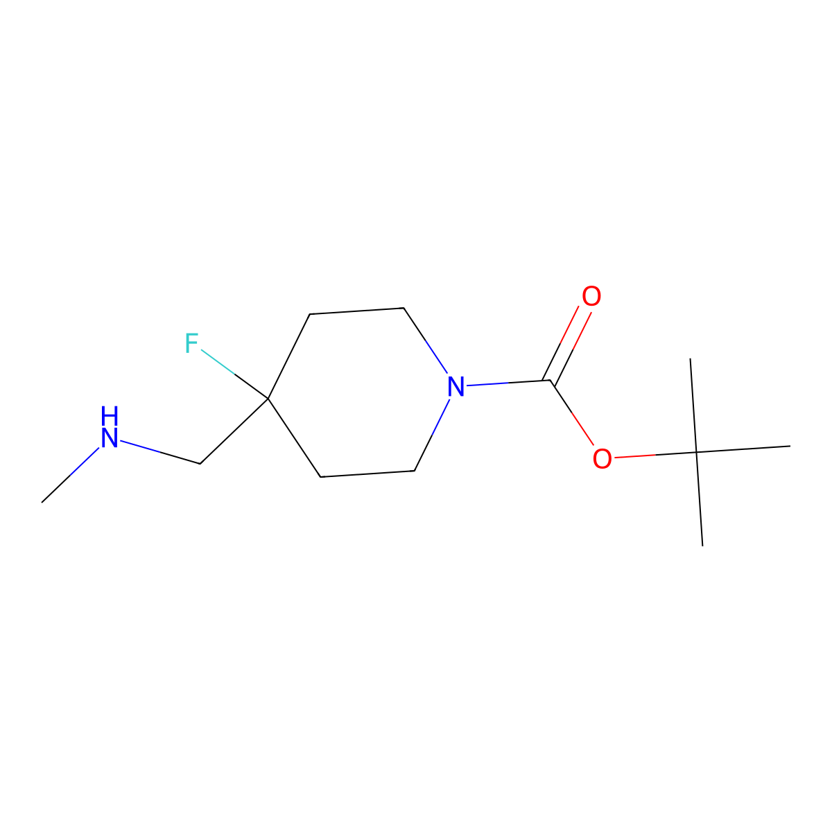 tert-Butyl 4-fluoro-4-[(methylamino)methyl]piperidine-1-carboxylate molecular structure, CAS 2168379-46-0