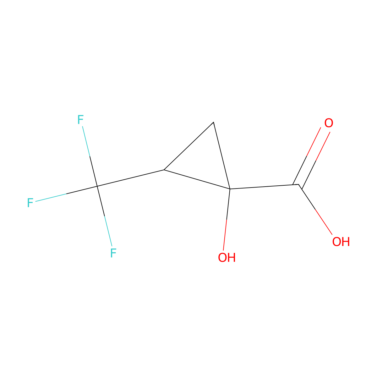 1-Hydroxy-2-(trifluoromethyl)cyclopropane-1-carboxylic acid molecular structure, CAS 2168433-97-2