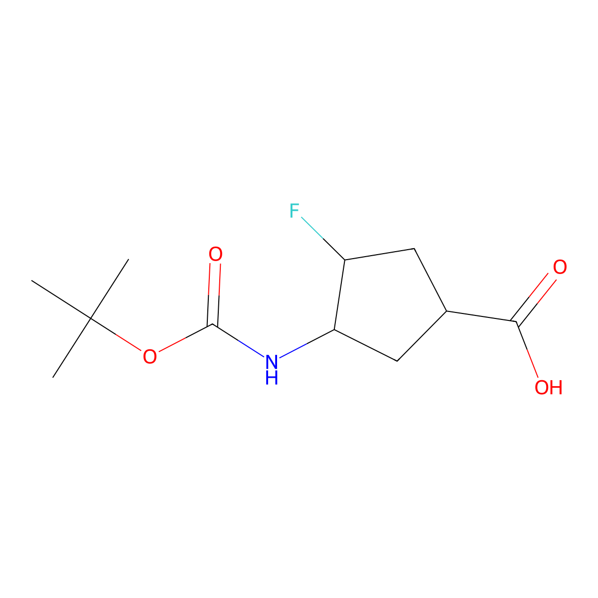 3-((tert-Butoxycarbonyl)amino)-4-fluorocyclopentane-1-carboxylic acid molecular structure, CAS 2168455-00-1