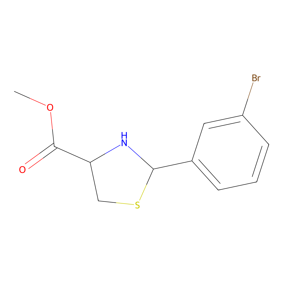 Methyl 2-(3-bromophenyl)-1,3-thiazolidine-4-carboxylate molecular structure, CAS 2168455-22-7