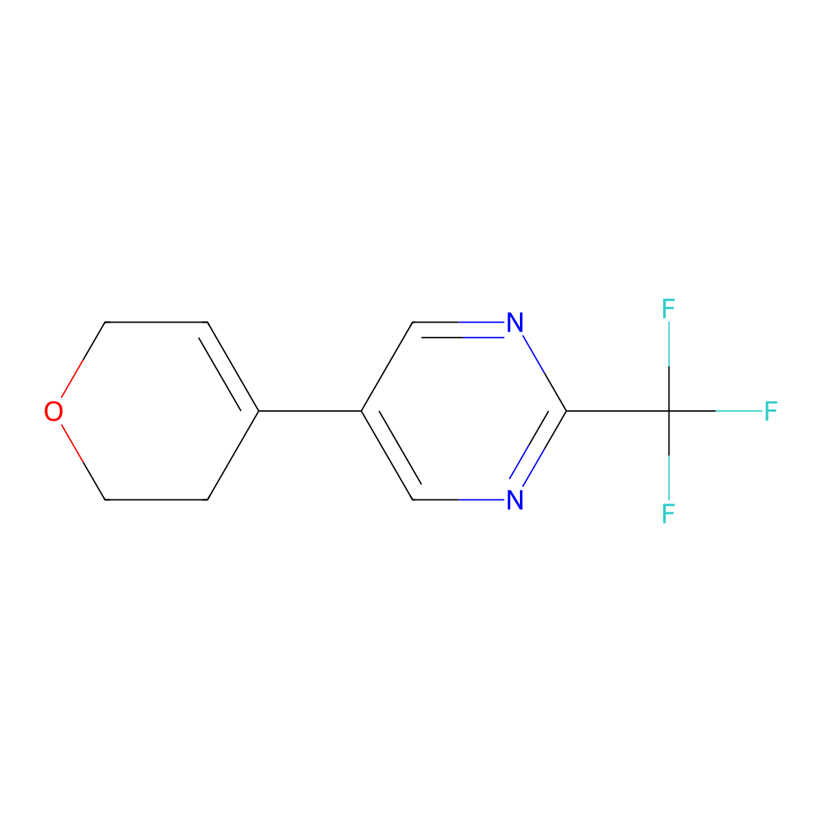 5-(3,6-dihydro-2H-pyran-4-yl)-2-(trifluoromethyl)pyrimidine molecular structure, CAS 2168463-81-6