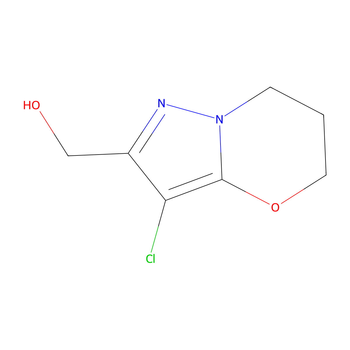 {3-chloro-5H,6H,7H-pyrazolo[3,2-b][1,3]oxazin-2-yl}methanol molecular structure, CAS 2168472-59-9