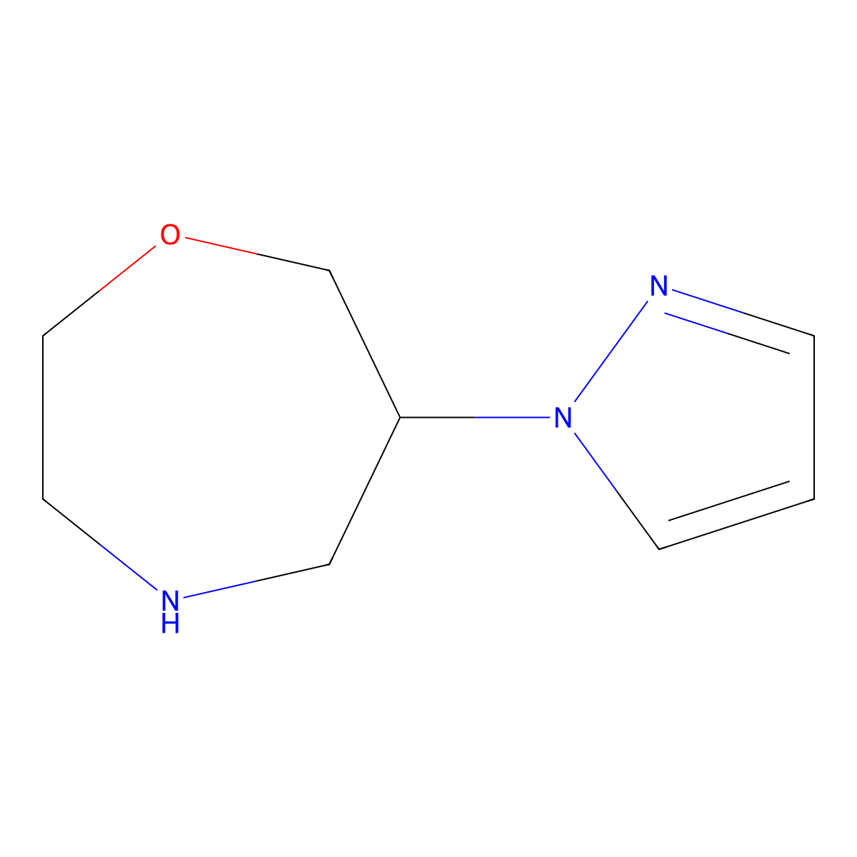 6-(1H-pyrazol-1-yl)-1,4-oxazepane molecular structure, CAS 2168502-95-0